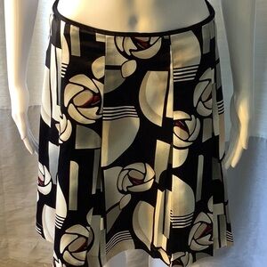 White House Black Market Black Ivory Pink Geometric Floral Pleated Mini Skirt 4